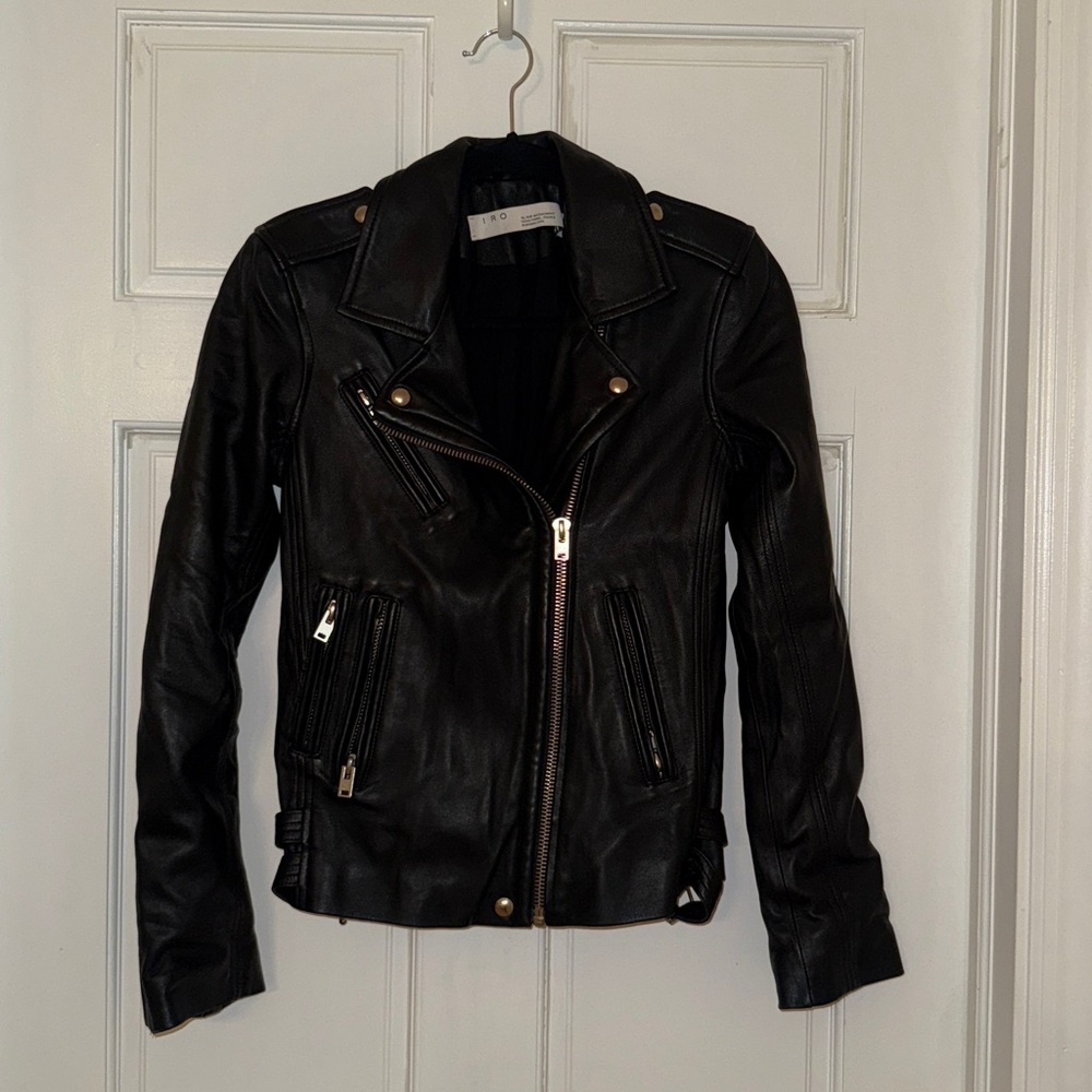 IRO LEATHER BIKER JACKET BLACK SIZE 38 MOTO JACKET